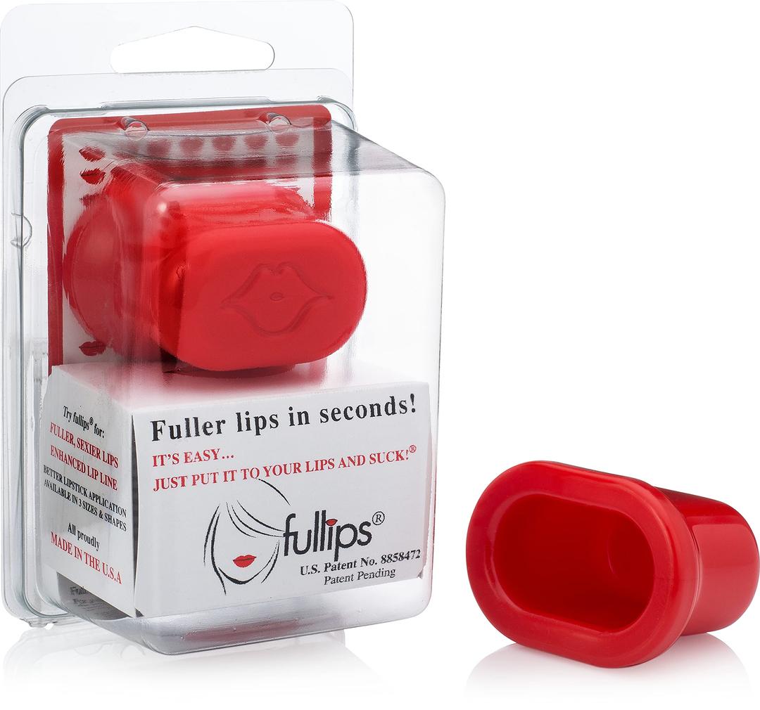 Lip Plumper Tool - Medium Oval with Bonus Large Round Enlarger - Self Suction Plumping Device For Fuller Lips - Plump in Seconds - Natural Instant Lip Enhancement Kit - Red Plastic Plumpers