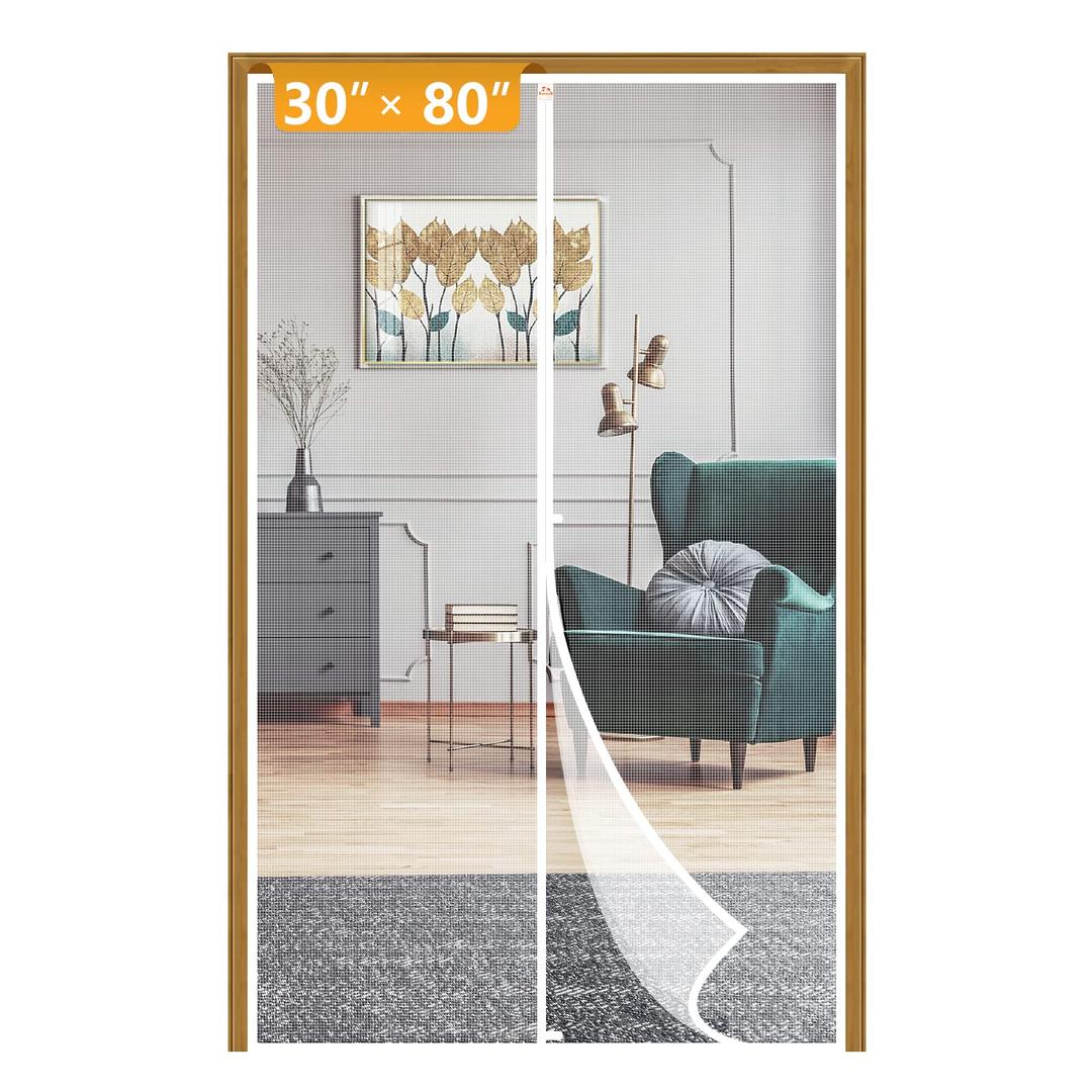 Yotache White Upgraded Polyester Magnetic Screen Door Fits Door Size 30 x 80, Screen Size 32" x 81" Heavy Duty for Home Apartment Door with Full Frame Hook&Loop Strip