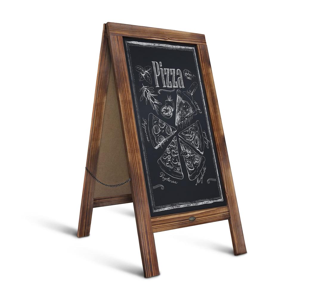 A Frame Chalkboard by HBCY Creations: 40x20 Solid Wood A-Frame Sign Rustic Brown Double-Sided Magnetic Board, Chalkboard Menu Board, for Restaurants, Cafés, Weddings - Heavy Duty Hinges