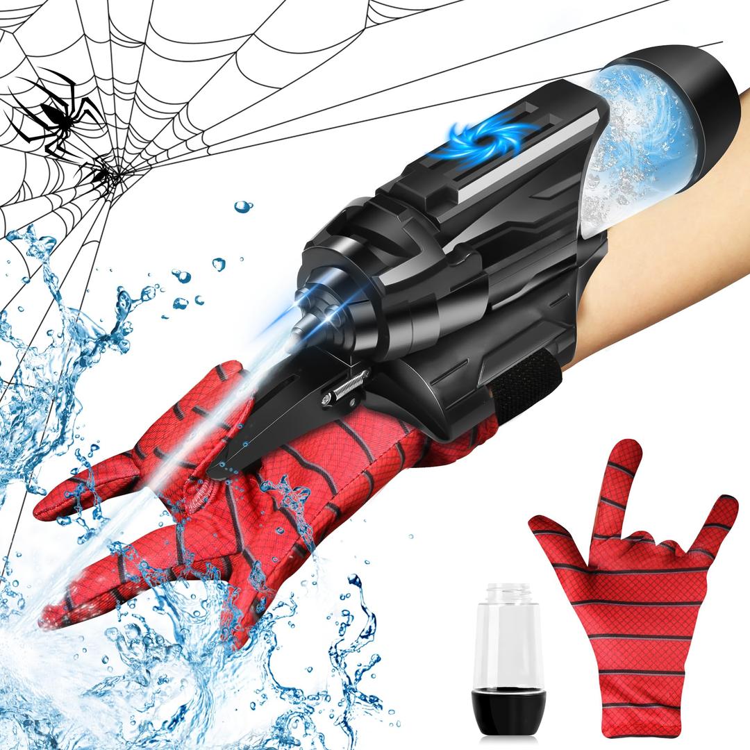 Spider Water Gun for Kids, Spider Superhero Squirt Toy, Web Shooters Toy Wrist Launcher with Glove, Water Pistol, Cosplay Birthday Christmas Halloween for Kids, Adult Gift, Black