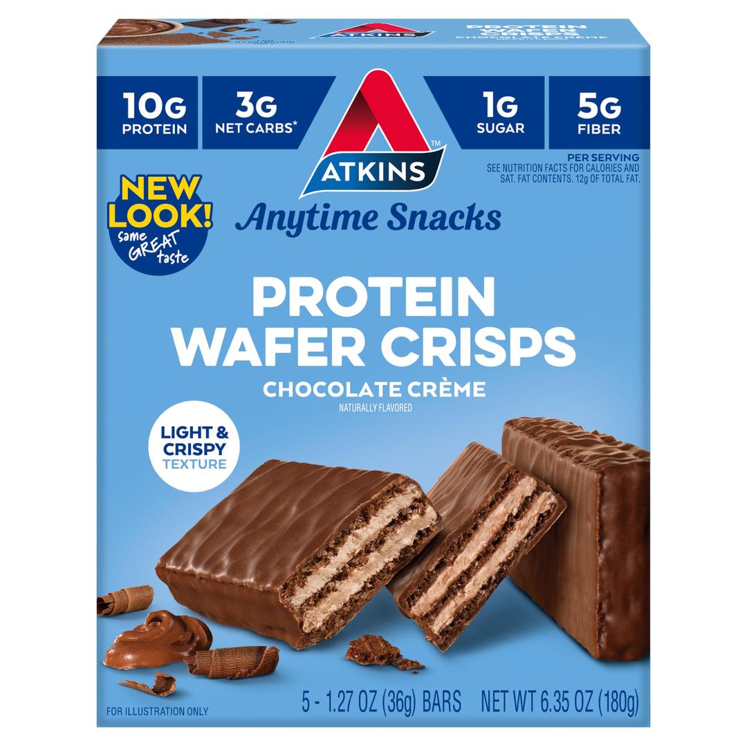 Atkins Chocolate Crème Protein Wafer Crisps, Protein Dessert, 4g Net Carb, 1g Sugar, High in Fiber, Keto Friendly, 5 Count