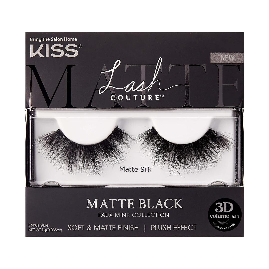 KISS Lash Couture Faux Mink 3D Matte False Eyelashes, 'Matte Silk', 14 mm, Includes 1 Pair Of Lash, Contact Lens Friendly, Easy to Apply, Reusable Strip Lashes