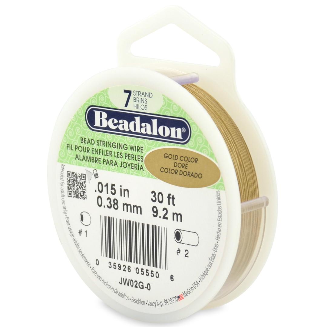 Beadalon7 Strand Bead Stringing Wire, 0.015 in / 0.38 mm, Gold Color, 30 ft / 9.2 m