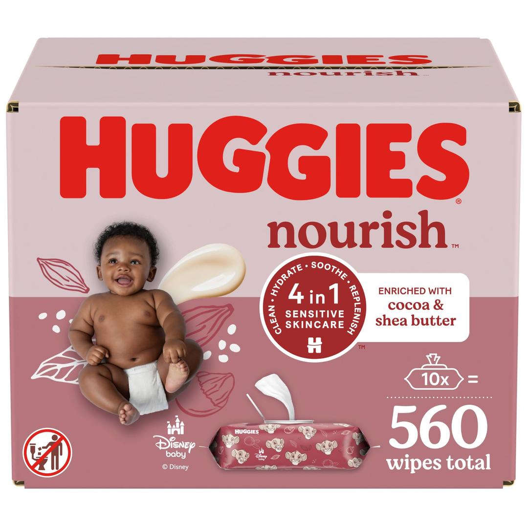 HUGGIESNourish Scented Baby Wipes, 10 Push Button Packs (560 Wipes Total)