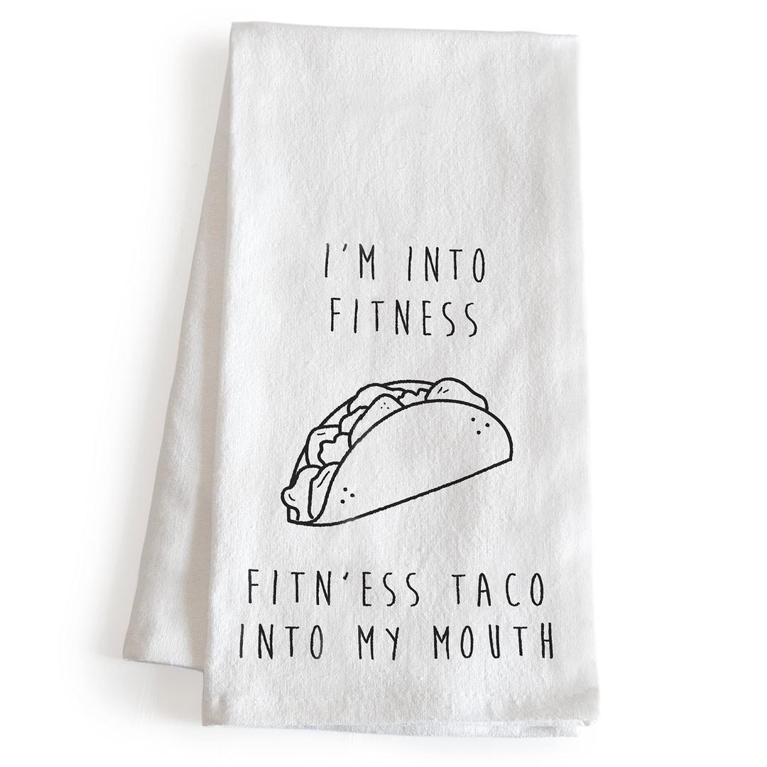 I'm Into Fitness Taco Kitchen Towel 18x24 Inch, Fitness Taco Towel, Fitness Taco Dish Towel, Kitchen Funny Dish Towel Saying, Funny Saying Kitchen Towel Funny, Taco Themed Gift, Funny Tea Towel