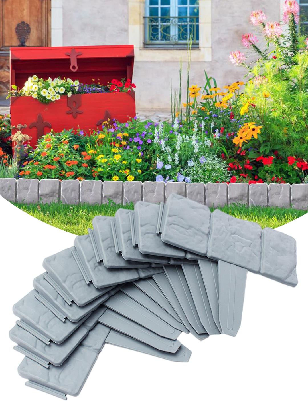 Garden Landscape Edging Borders No Dig,20 PCS 16 FT Lawn Edging for Landscaping,Plastic Fencing Lawn Border,Interlocking Lawn Edge,Imitation Stone Fence for DIY Outdoor Patio Balcony Yard Landscaping