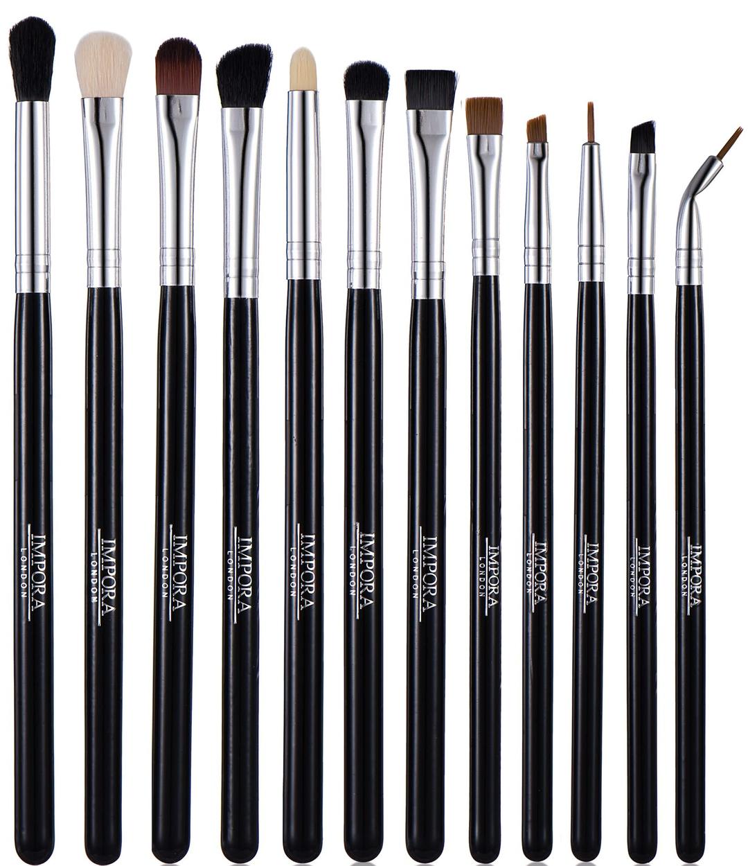 Eye Makeup Brush Set by Impora London. Includes - Eyeshadow Brushes, Blending Brush, Crease Brush, Eyeliner Brush & more [12 Brushes].