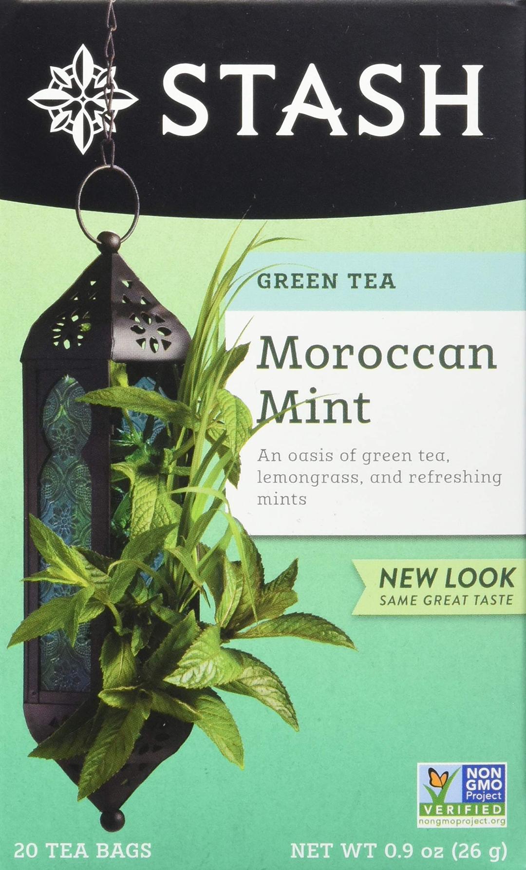 StashTea Moroccan Mint Green Tea - Caffeinated, Non-GMO Project Verified Premium Tea with No Artificial Ingredients, 20 Count (Pack of 6) - 120 Bags Total