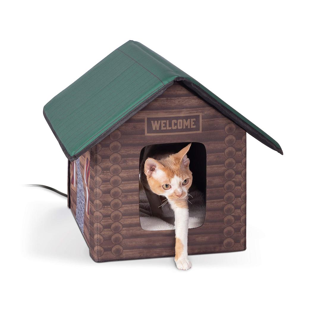 K&H Pet ProductsOutdoor Heated Kitty House, Outdoor Cat House for Outside Community Cats, Strays, and Ferals, Insulated Shelter, Warming Cold Weather House with Heated Pad for Winter, Cabin Design