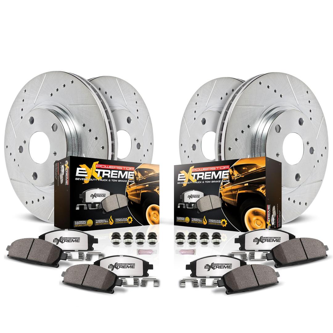 Power StopK2798-36 Front and Rear Z36 Truck and Tow Carbon Fiber Ceramic Pads with Drilled and Slotted Brake Rotors Kit For 2007 2008 2009 2010 2011 2012 2013 2014 2015 2016 2017 2018 Jeep Wrangler