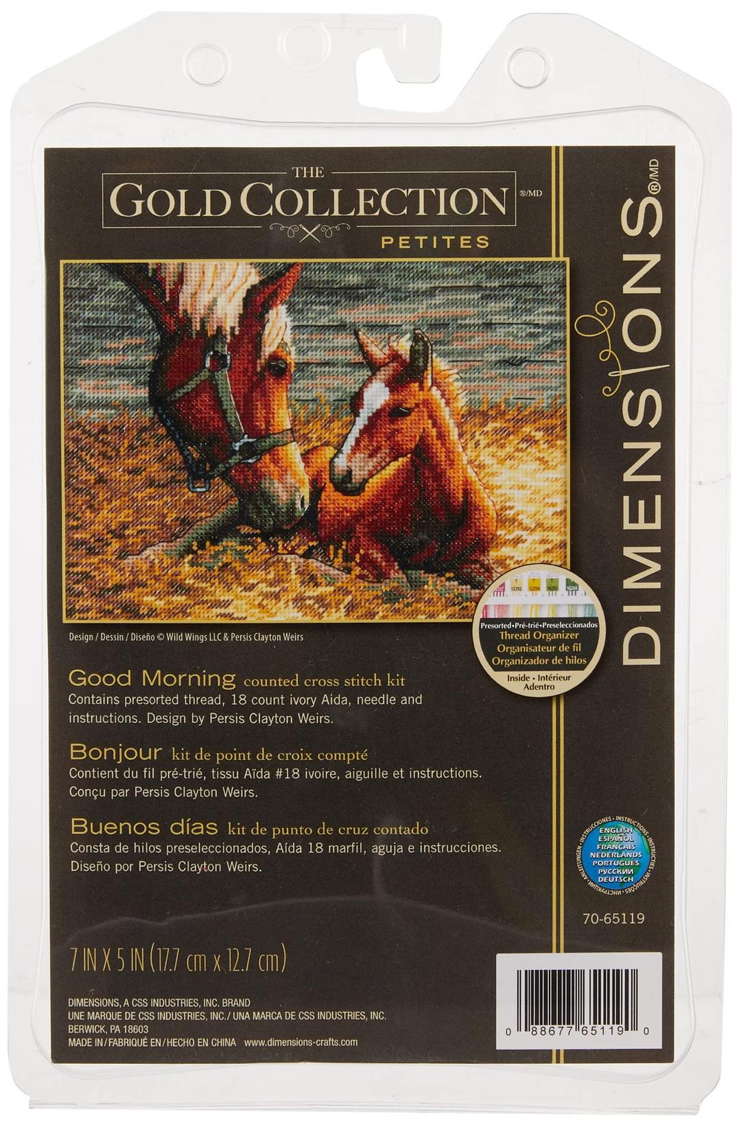 Dimensions Gold Collection Counted Cross Stitch Kit, Good Morning Horses, Ivory Aida, 7'' x 5'', By the yard, 18 Count