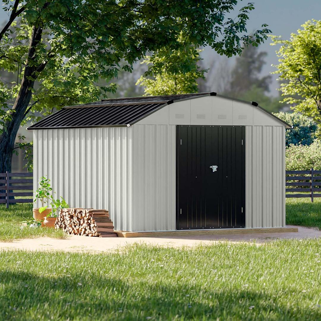 Patiowell10 X 12 FT Barn Style Metal Storage Shed for Outdoor, Steel Yard Shed with Design of Lockable Doors, Utility and Tool Storage for Garden, Backyard, Patio, Outside Use