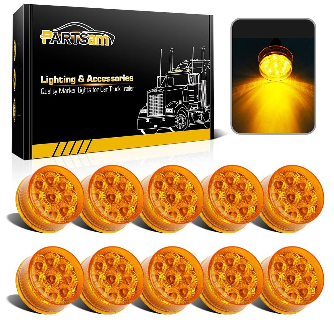 Partsam 10Pcs 2 inch Amber 9 LED Side Marker Turn Signal Light, 2" Round Clearance Lights with Reflectors for Trailer Truck, Waterproof Sealed, 12V