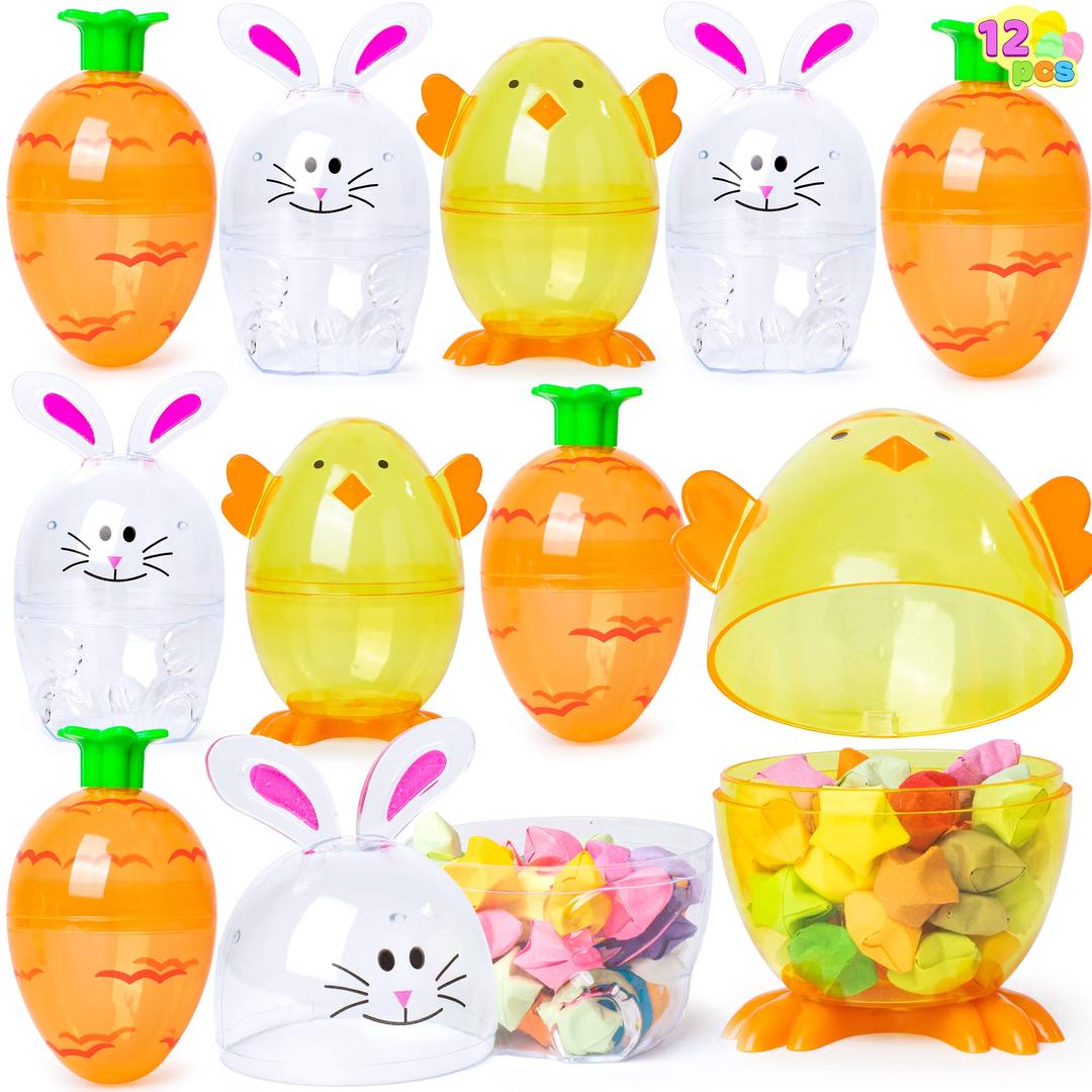 JOYIN 12 Pcs Easter Eggs Shell Bunny Shaped Novelty Easter Themed Characters for Easter Egg Hunt, Basket Stuffers Filler, Fillable Shells, Classroom Prize Supplies, Party Favor