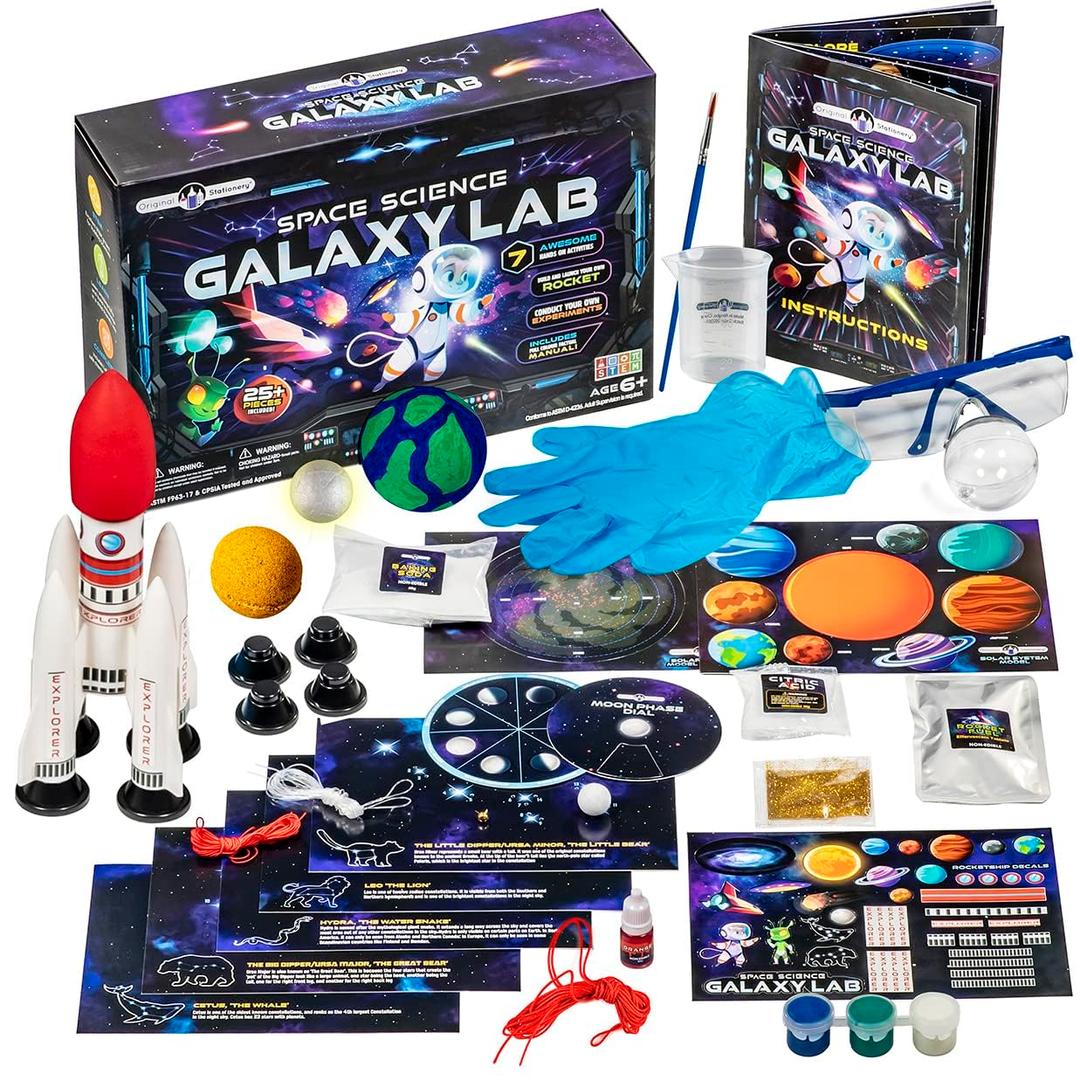 Original Stationery Space Science Kit, Solar System Kit with a Rocket, Outer Space Craft Stickers and More to Make a Moon Spinner and a Solar System, Fun Gift Idea and Space Toys for Boys and Girls