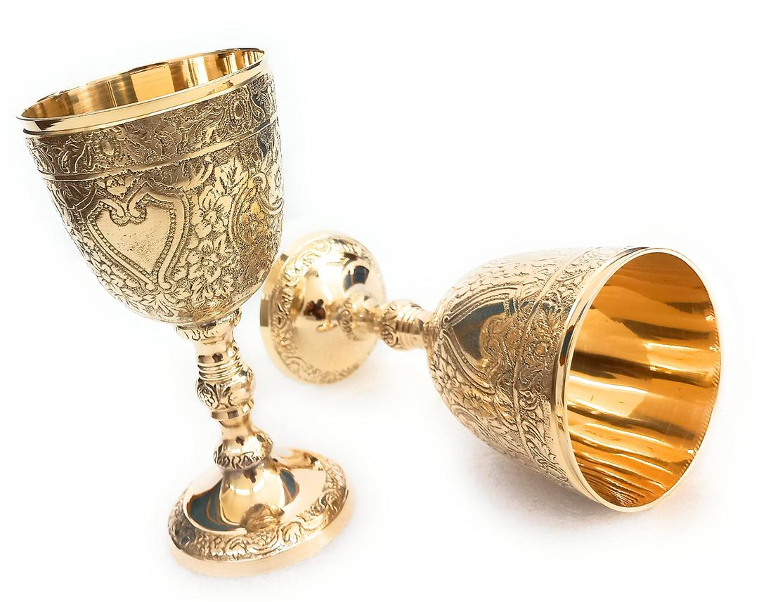 ALADEAN Vintage Chalice Medieval Goblet | 1x Solid Brass 6" Royal Wine Glass Cups 7oz - Renaissance Gifts Wedding Anniversary Novelty Ceremonial Drinkware Pack of 1pc (Roman Chalice)