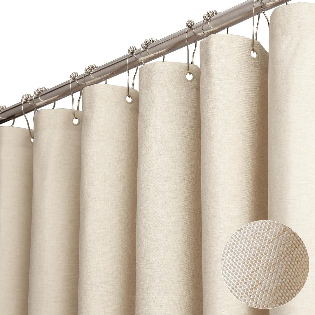 BTTN Fabric Shower Curtain, Linen Textured Heavy Duty Polyester Cloth Shower Curtain Set with 12 Plastic Hooks, Hotel Luxury Waterproof Decorative Shower Curtains for Bathroom - 72"x72" - Beige/Cream