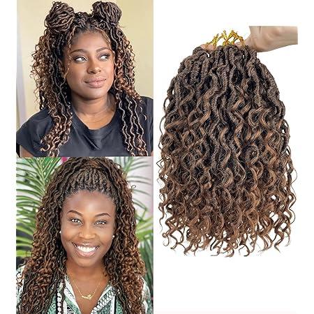 Goddess Locs Crochet Hair 10 Inch, 6 Packs Soft Goddess Faux Locs Crochet Hair, Ombre Brown River Locs Crochet Hair for Black Women, Boho Hippie Crochet Braids Hair Extension with Curly Ends (10 Inch, T1B/30)