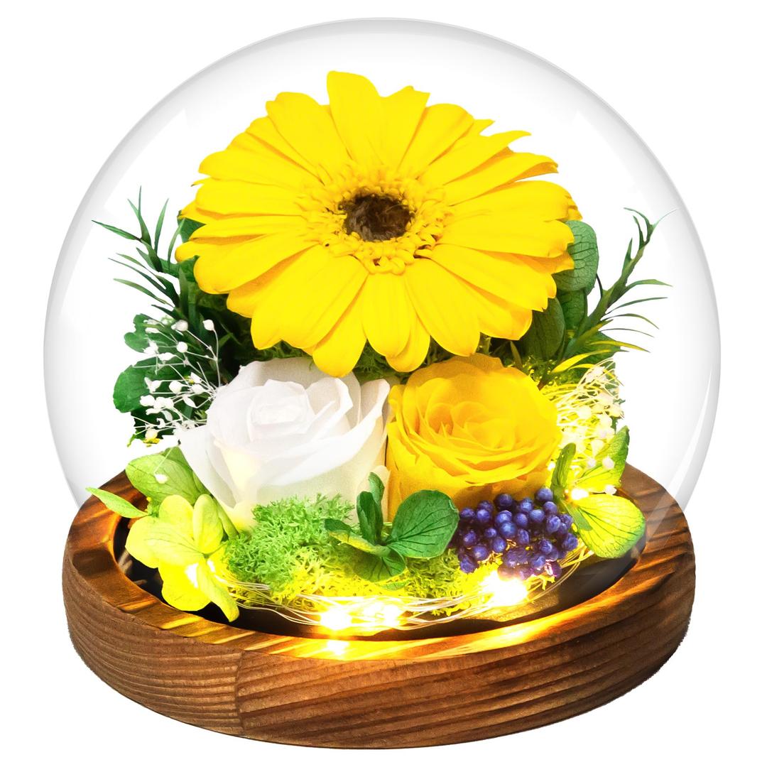 MOKOQI Sunflower Gifts for Women Mom Birthday Gifts for Her Preserved Real Flowers in Glass Dome with LED Strip, Eternal Flowers Gifts for Wife Girlfriend Mom on Mother Day Birthday Valentine Day