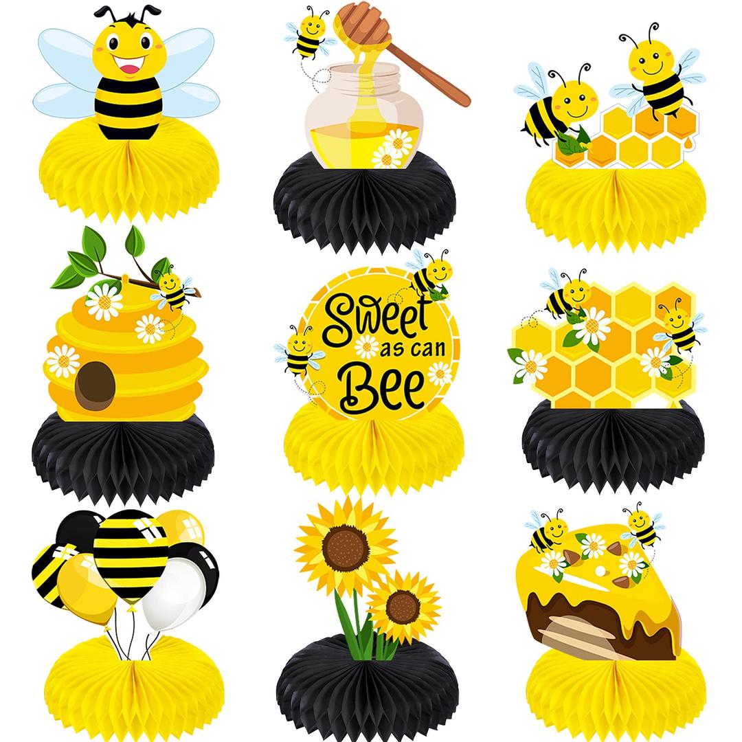 9 Pieces Bee Baby Centerpiece Bumble Honeycomb Centerpieces Honeycomb Table Centerpieces for Bee Day Themed Decorations Bee Baby Shower Decorations Baby Shower Birthday Party Supplies