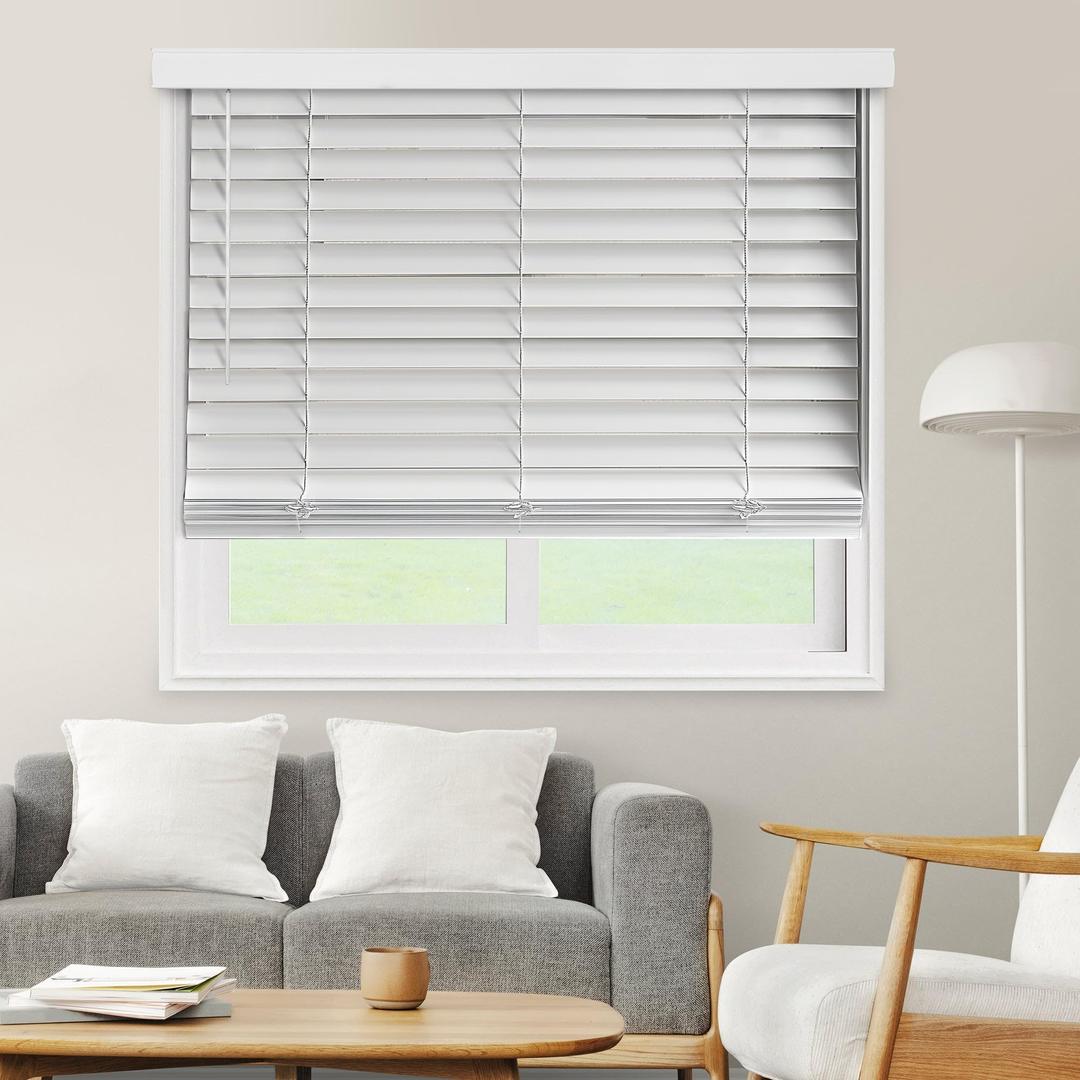 CHICOLOGY Faux Wood Blinds , Window Blinds , Wood Blinds , Window Shades , Window Treatments , Blinds & Shades , Window Shades For Home , Wooden Blinds , Basic White , 35"W X 60"H