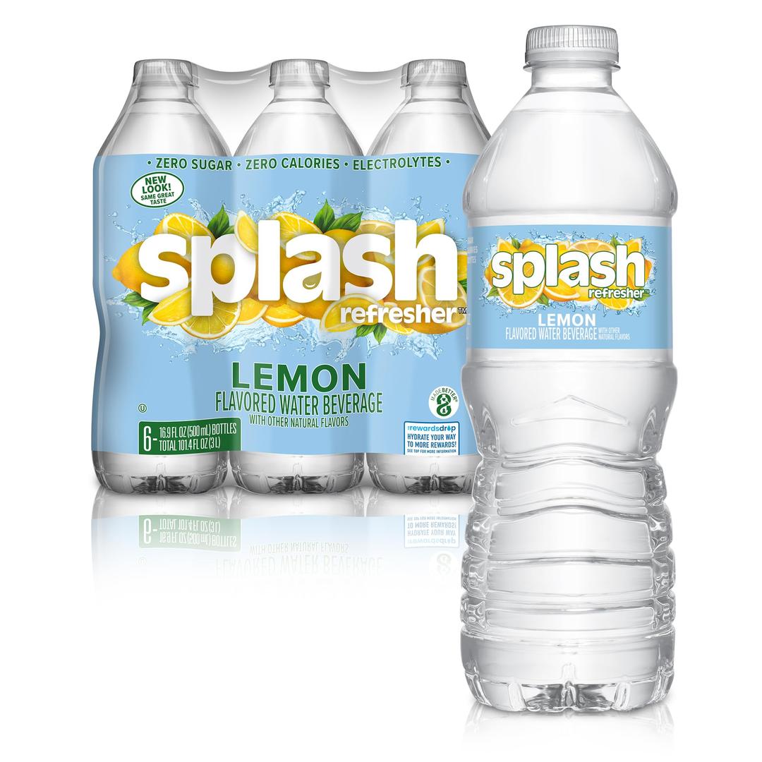 Splash Refresher Lemon Flavored Water, 16.9 Fl Oz, Plastic Bottle Pack of 6