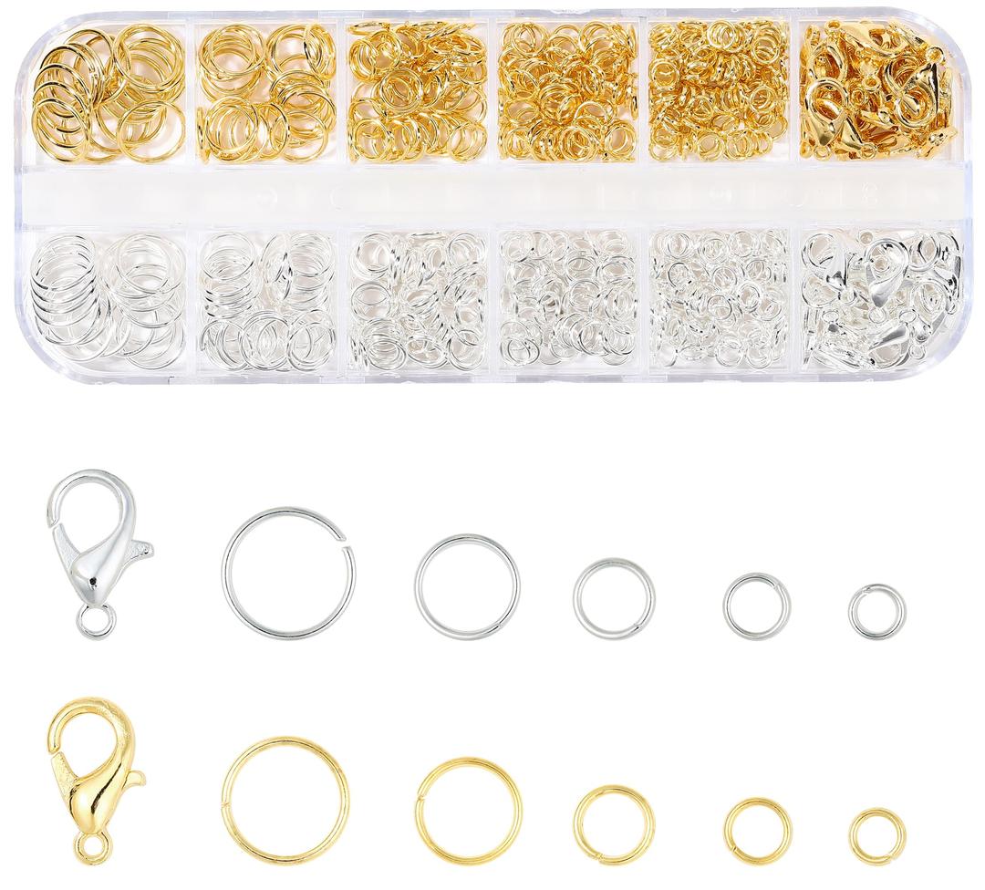 5 Sizes Silver and Gold Open Jump Rings, 500PCS O Rings and Lobster Clasps, Small and Large Jump Rings for Jewelry Making and Keychains