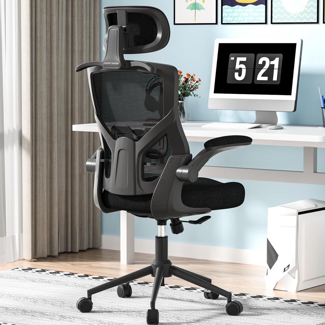 Ergonomic Office Chair, High Back Mesh Desk Chair with Molded Foam Cushion, Adjustable Headrest, Lumbar Support, Lock Function (All Black)