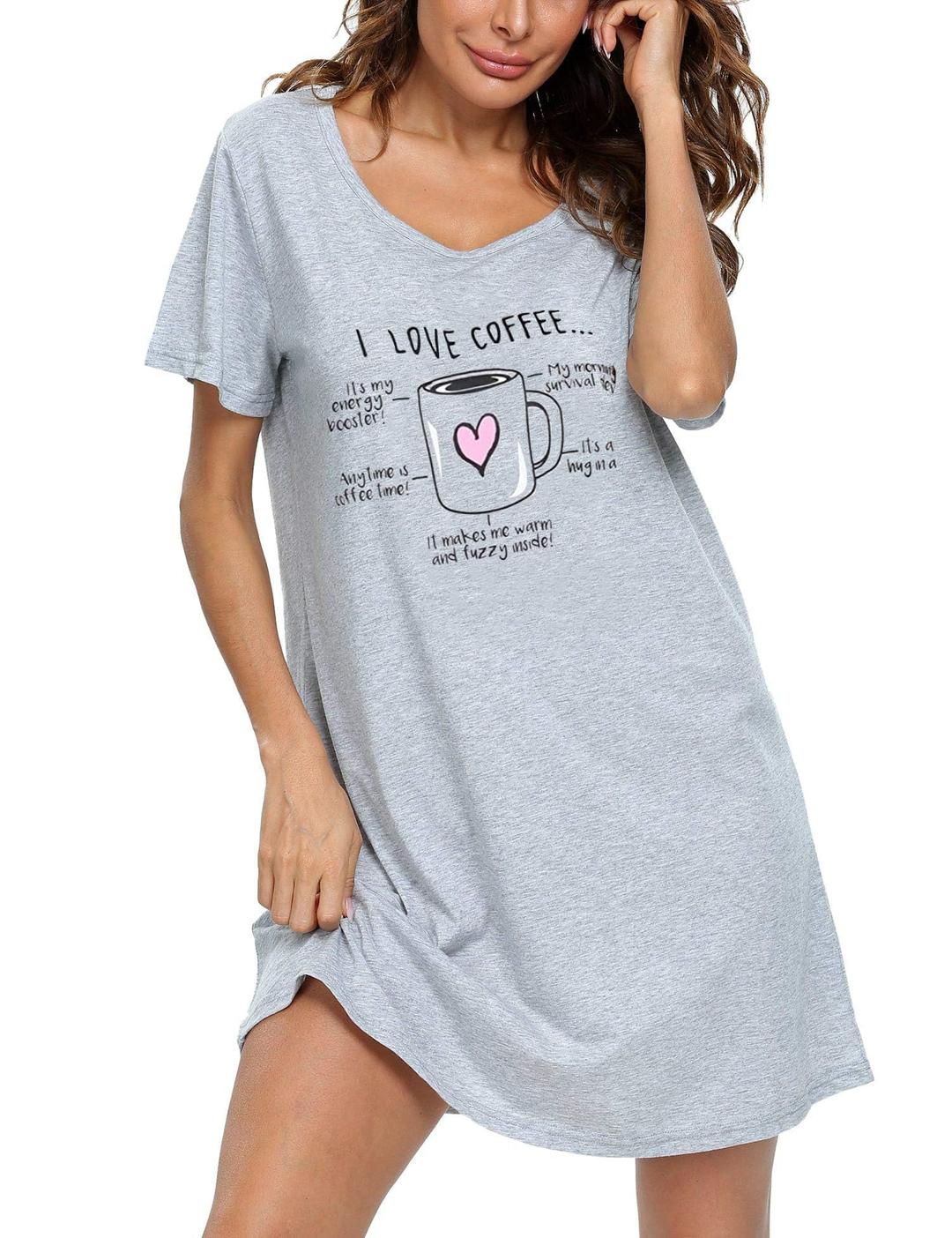 ENJOYNIGHTWomens Cotton Nightgown Short Sleeves Sleepshirt Print Nightshirt