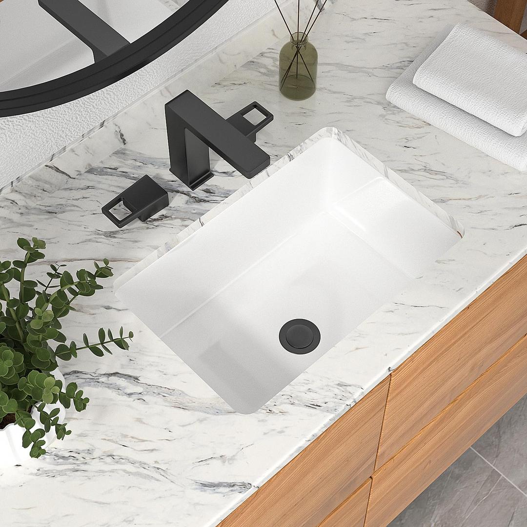 Undermount Bathroom Sink - Mocoloo 18 x 12 Inch Rectangle Porcelain White Bathroom Sink 6 Inch Deep Basin with Overflow, Small Lavatory Vanity Sink Mounted Under The Counter