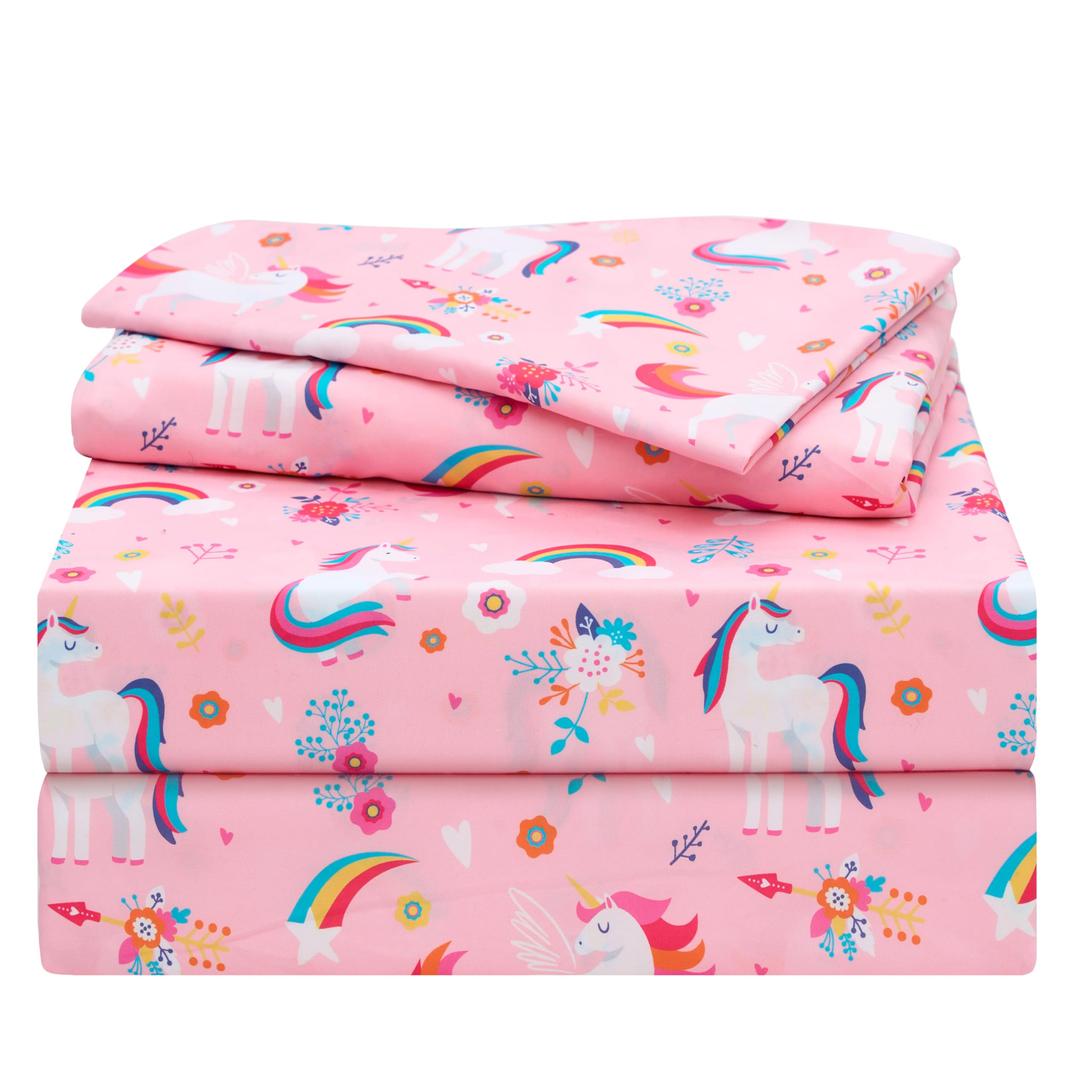 JoiedomiKids Twin Sheet Set Unicorn - 3 Piece Soft Microfiber Bed Sheets - Deep Pocket Wrinkle Free - Cozy Toddler Bedding Set - Fade Resistant Breathable for Boys Girls Teens