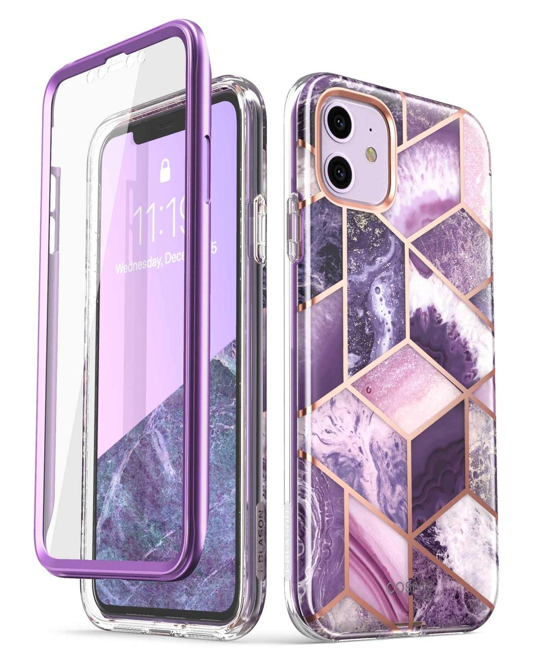 i-BlasonCosmo Series Case for iPhone 11 (2019 Release), Slim Full-Body Stylish Protective Case with Built-in Screen Protector, Purple, 6.1''