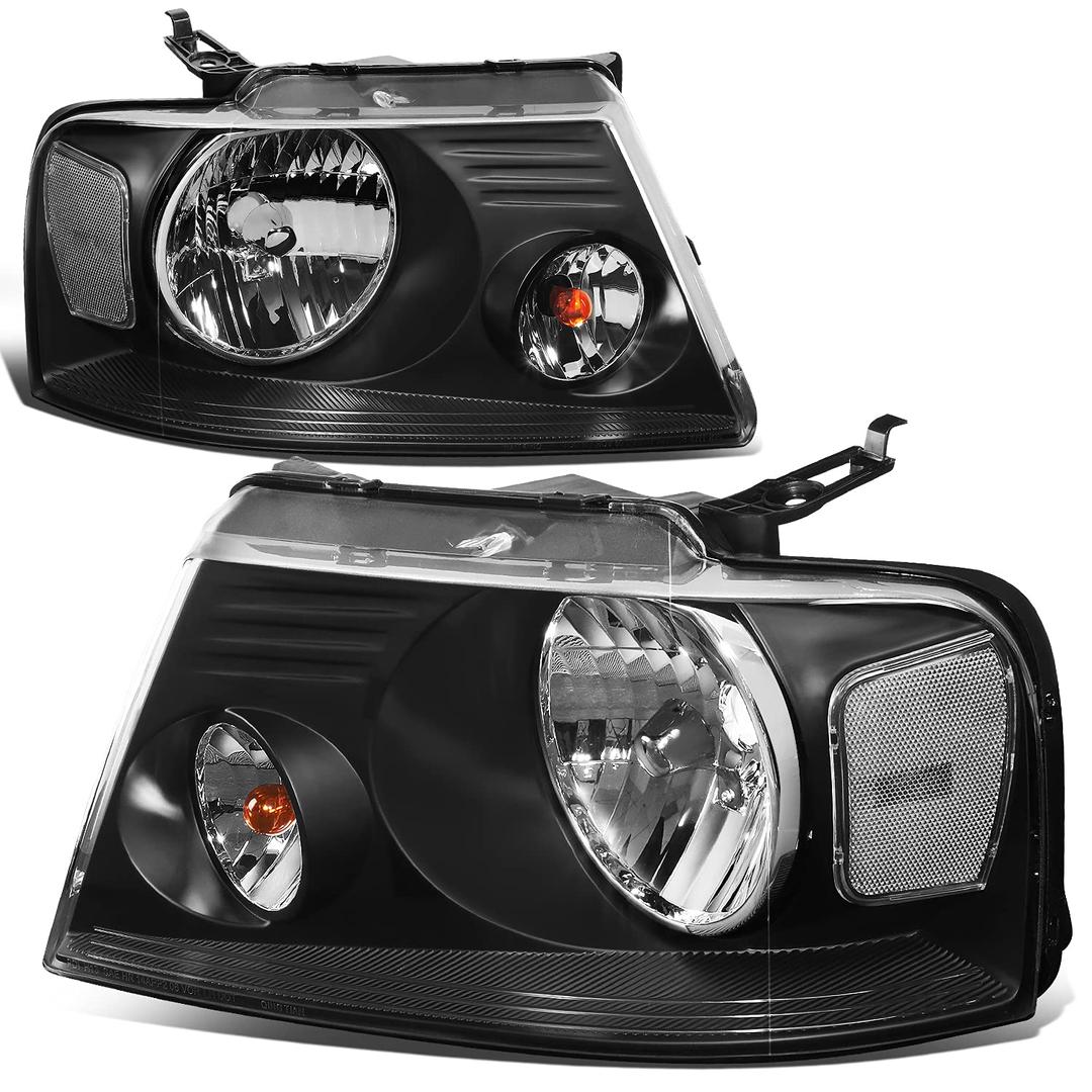 DNA MOTORING HL-OH-F1504-BK-CL1 Black Housing Headlights Replacement Compatible with 04-08 F-150/06-08 Mark LT