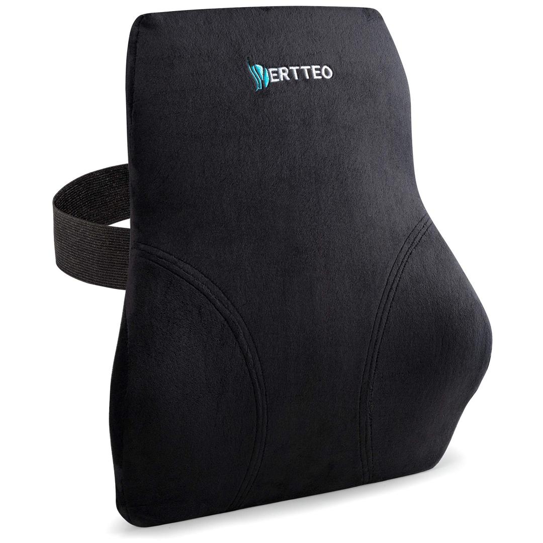 Full Lumbar Black Support by Vertteo - Premium Entire High Back Pillow for Office Desk Chair and Car Seat - Ergonomic Comfortable Memory Foam Cushion Relieves Couch Sofa Reading Lower Sciatica Pain