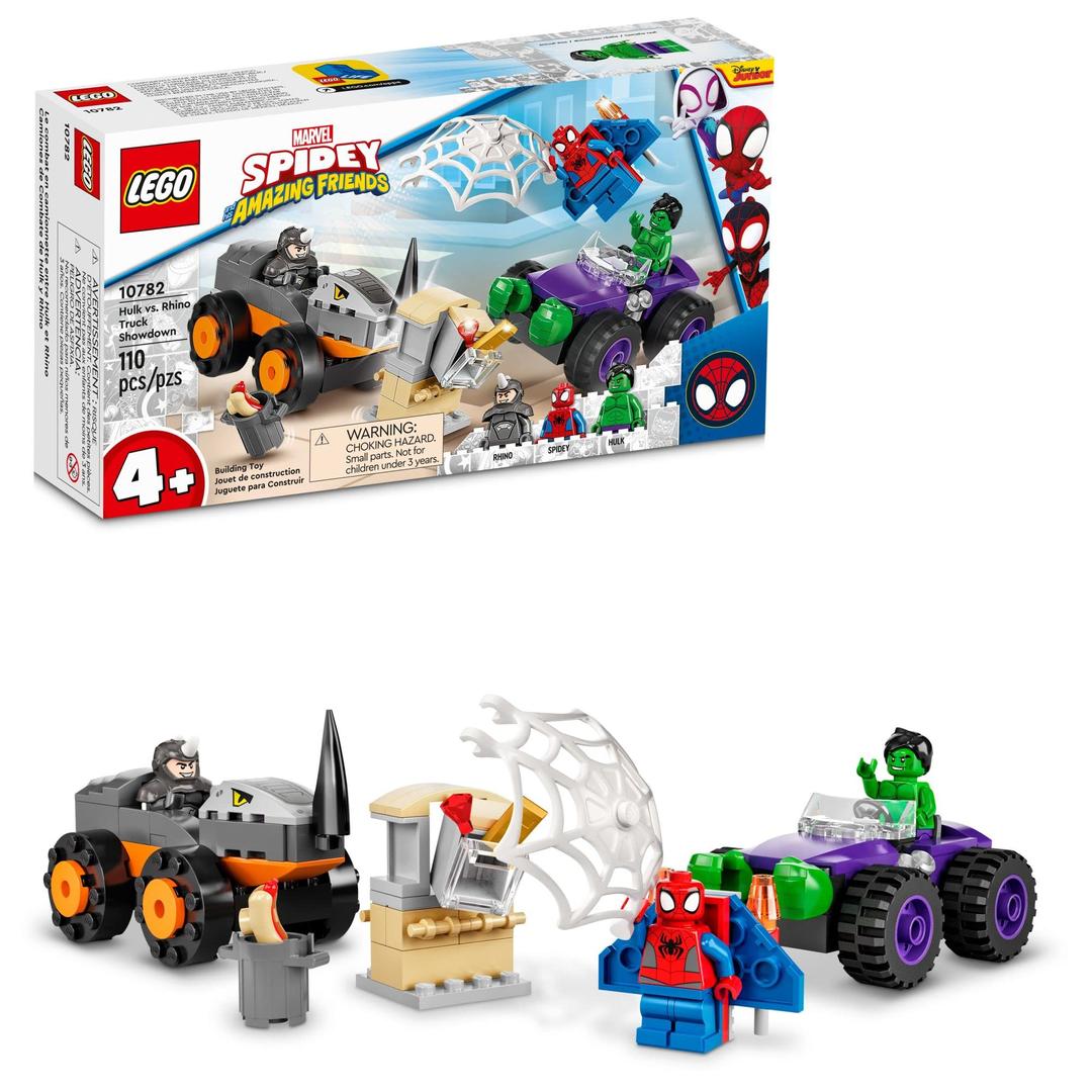 LEGOMarvel Hulk vs. Rhino Monster Truck Showdown, Toy for Kids, Boys & Girls Ages 4 and Up with Spider-Man Minifigure, Inspired by The Spidey and His Amazing Friends Series, 10782