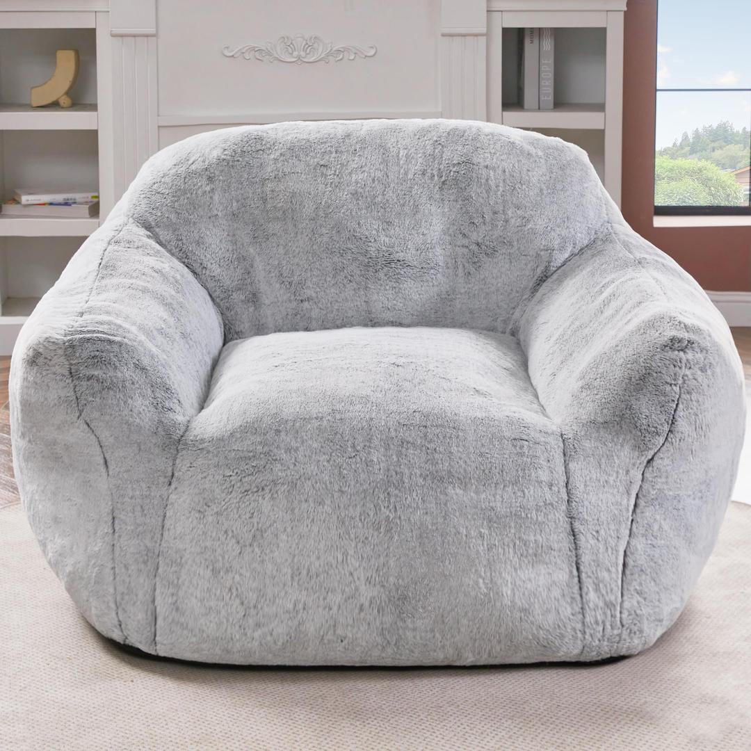 HomguavaBean Bag Chair Bean Bag Chairs for Adults Beanbag Giant Bean Bag Chair with Spacious Design Bean Bag Couch with Armrest Large Bean Bag Chair with Filler for Living Room Bedroom (Light Grey)