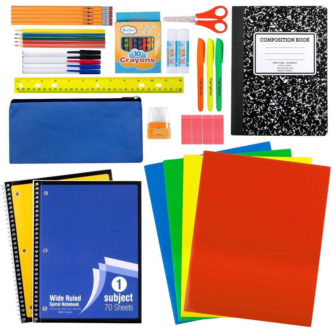 Trail maker 45 Piece School Supply Kit Grades K-12 - School Essentials Includes Folders Notebooks Pencils Pens and Much More!