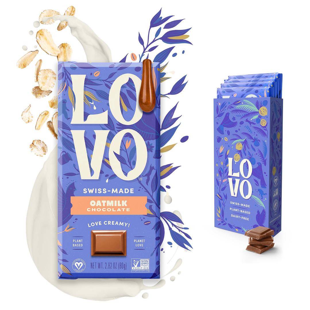 LOVOOatmilk Chocolate Bar, Dairy Free & 100% Plant-Based & Dairy Free Milk Chocolate, Creamy and Delectable Vegan Milk Chocolate Made With Oat Milk, Non-GMO, Gluten-Free, Swiss-made, 2.82 oz (Pack of 4)