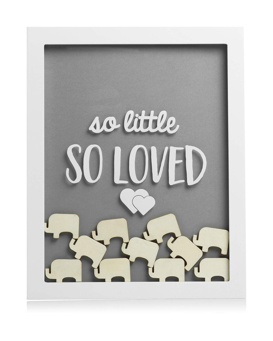 Elephant Token Frame, Little Wishes Signature Baby Shower Guestbook Alternative, Pregnancy Keepsake for Soon to be Moms, Baby Shower Decor, Gray and White