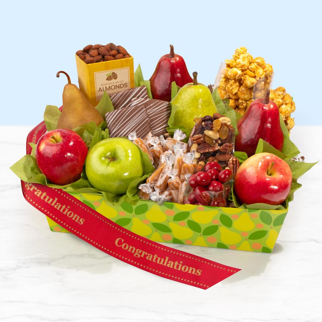 A Gift Inside Congratulations Orchard Delight Fruit and Gourmet Basket