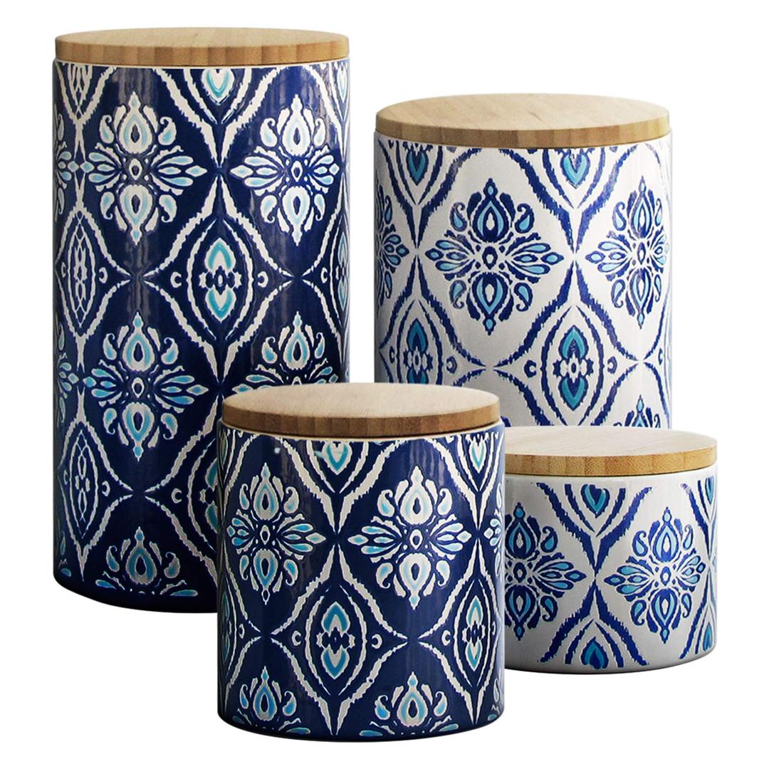 American AtelierPirouette 4 Piece Canister Set,17 x 4.25 x 8 inches, Blue/White