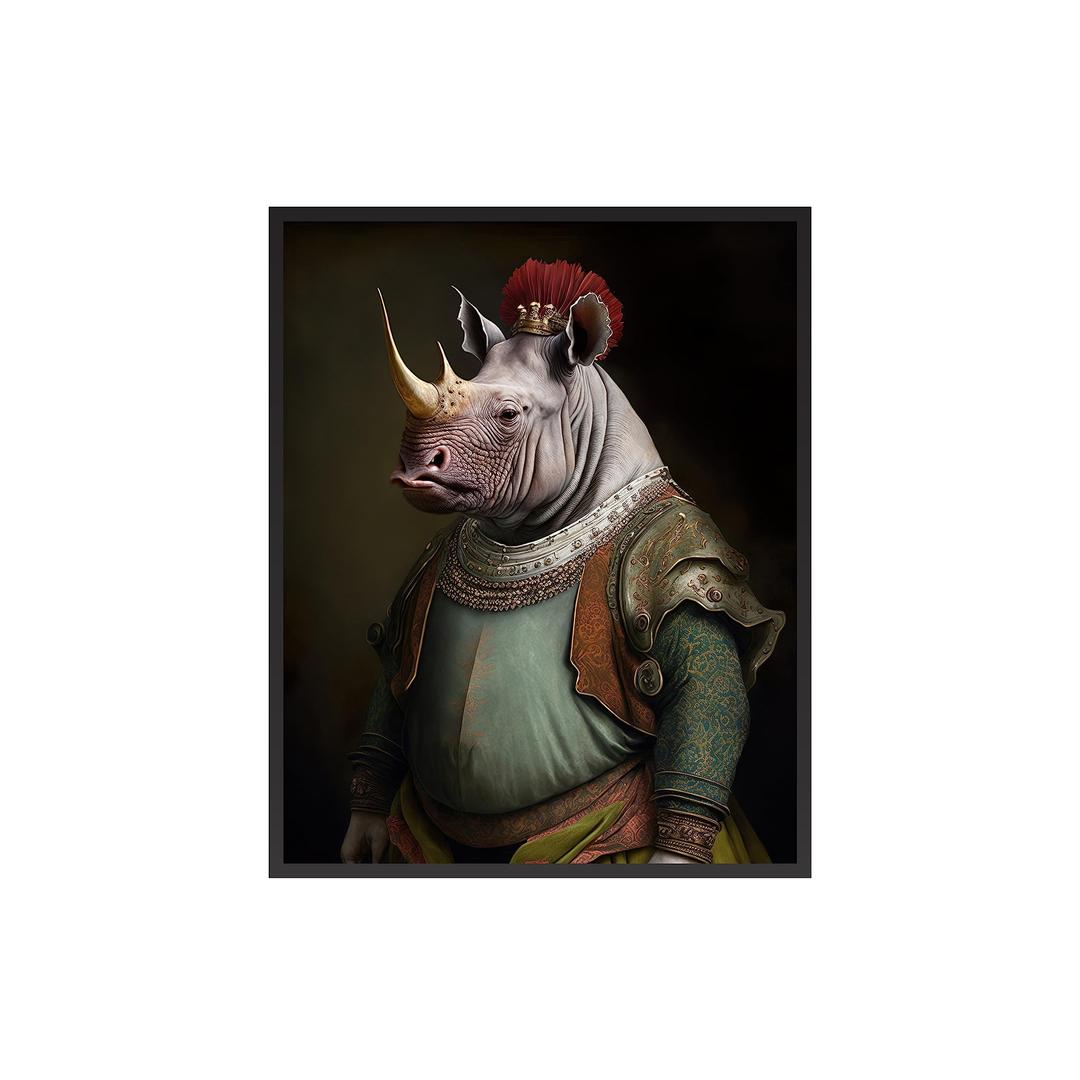 Poster Master Aristocratic Rhino Poster - Renaissance Print - Portrait Art - Rhino Art - Gift for Him, Her & Animal Lover - Funny Decor for Living Room, Bedroom or Kid's Room - 8x10 UNFRAMED Wall Art