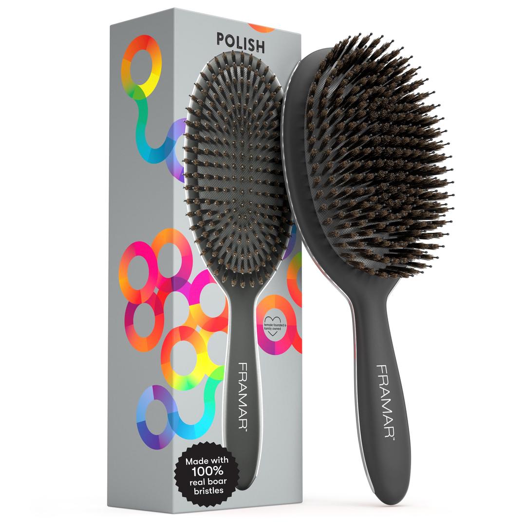 FRAMAR Soft Boar Bristle Hair Brush - Boars Hair Brush For Women, Boar Bristle Brush For Fine Hair, Boar Brush For Fine Hair, Boar Hair Brush Women, Natural Bristle Hair Brush Boar Bristles – Black