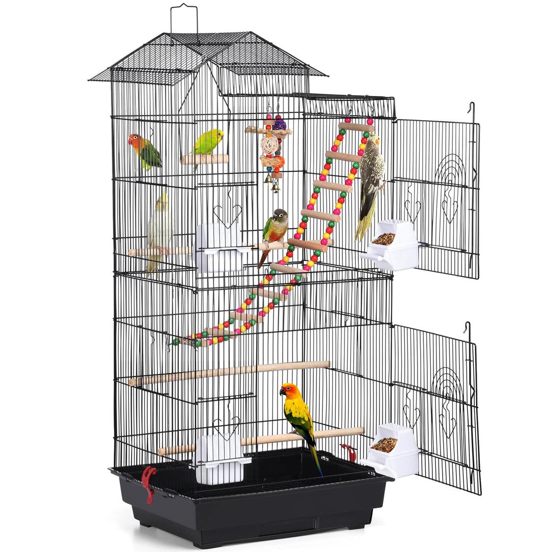 Yaheetech 39-inch Roof Top Large Flight Parrot Bird Cage for Small Quaker Parrot Cockatiel Sun Parakeet Green Cheek Conure Budgie Finch Lovebird Canary Pet Bird Cage w/Toys