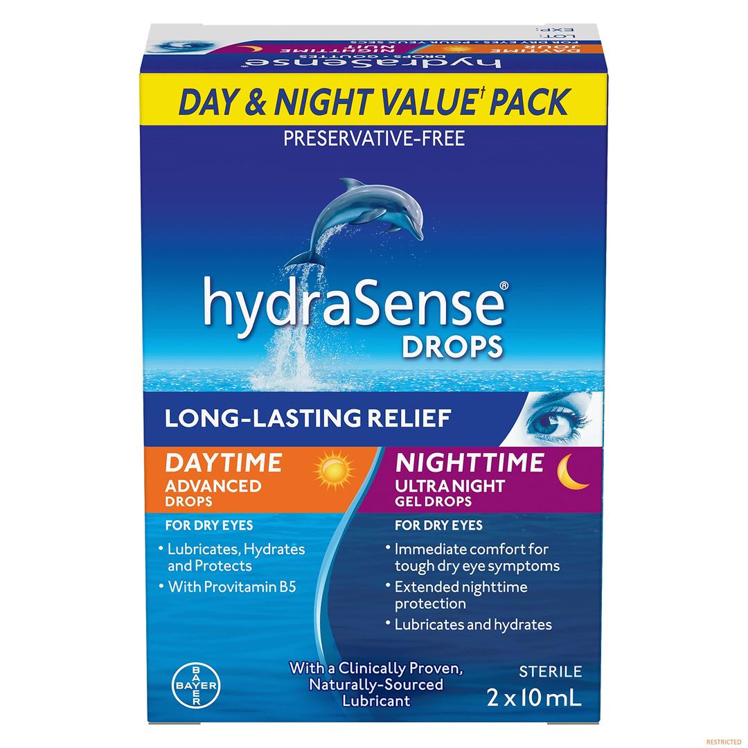 Eye Drops Day and Night Pack, for Dry Eyes, Fast and Long-Lasting Relief, Preservative Free, Naturally Sourced Lubricant, Twin Pack (2 x 10 mL), 20 mL