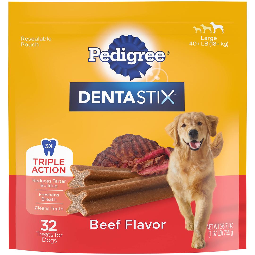 PedigreeDENTASTIX Large Dog Dental Treats Beef Flavor Dental Bones, 1.67 lb. Pack (32 Treats)