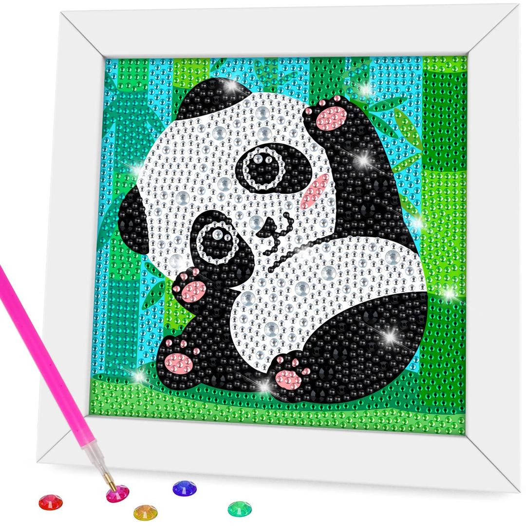 QEUOYSS Diamond Art Kit for Kids with Wooden Frame Art and Crafts for Kids Ages 6-8 -10-12 Easy to DIY Diamond Art for Kids and Adult Beginners Home Wall Decoration (Panda)