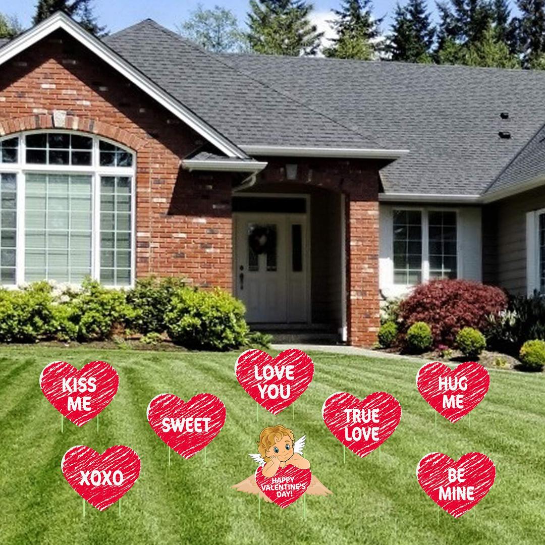 Tifeson Valentine's Day Decorations Outdoor - 8PCS Large Valentines Conversation Hearts Corrugated Yard Signs with Stake - Valentines Yard Lawn Decorations Walkway Decor