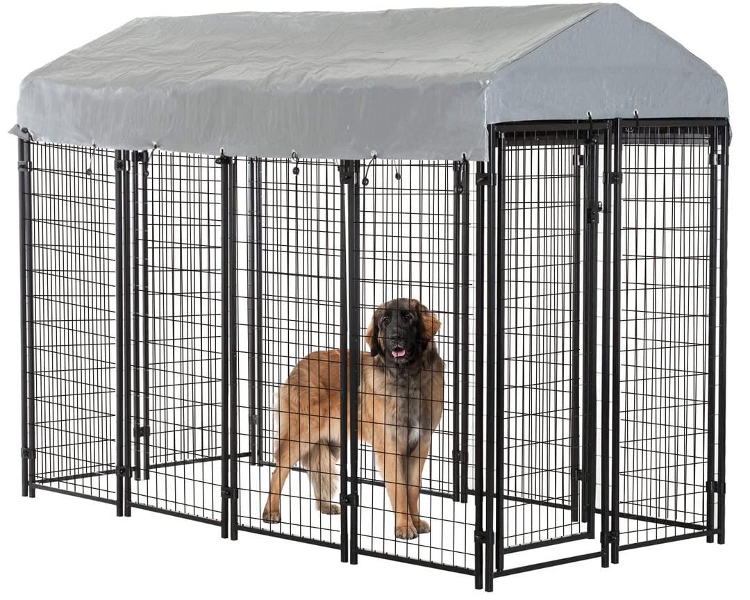 BestPet 8 x 4 x 6 Ft Dog Kennel Outdoor Dog Pen Playpen House Heavy Duty Dog Crate Metal Galvanized Welded Pet Animal Camping Cage Fence with UV-Resistant Waterproof Cover and Roof