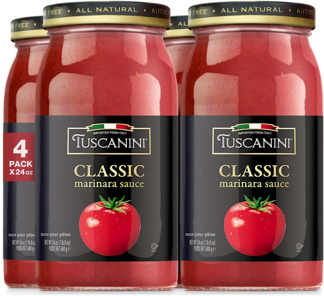 Tuscanini Classic Marinara Sauce 24.3oz (4 Pack) | Low Carb | Authentic Italian Marinara Sauce | Imported from Italy | Great for Pasta Dishes | Amazing Spaghetti Sauce | Cerified Kosher